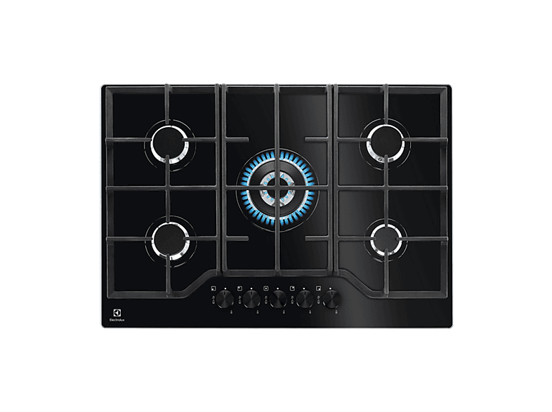 Placa de gas - Electrolux EGG7536K, 5 zonas, 74 cm, Negro