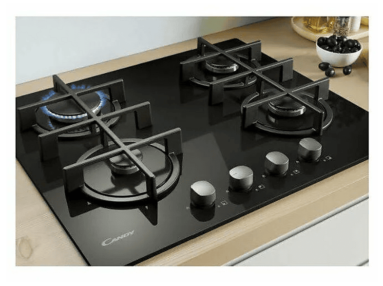 Placa de gas - Candy CVG6B, 4 zonas, NG + LPG (Butane), 595 mm, Negro