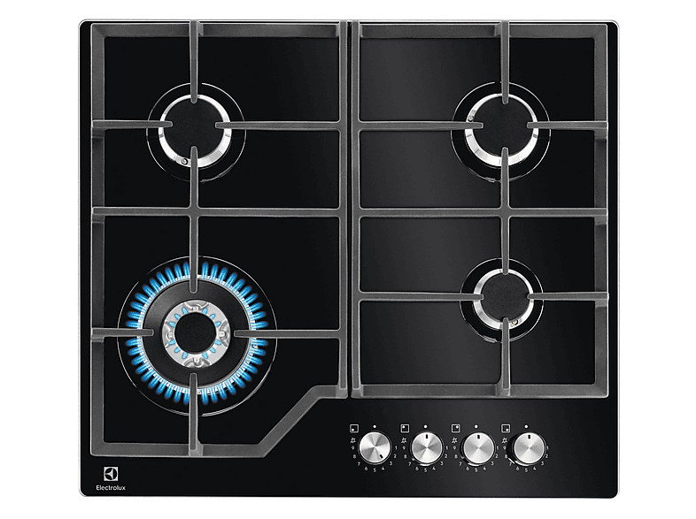 Placa de gas - Electrolux 304619985, 4 zonas, NG + LPG (Propane/Butane), 590 mm, Negro