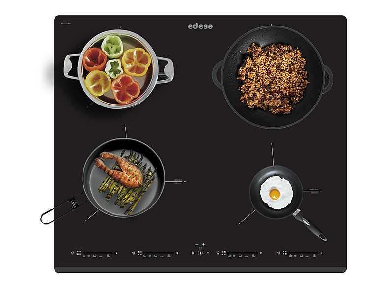 Placa de inducción - Edesa EIM-6422 B, 4 zonas, 900 mm, Negro