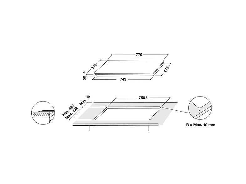 Placa de inducción - Hotpoint 869991583100, 4 zona(s) zonas, 770 mm, Black