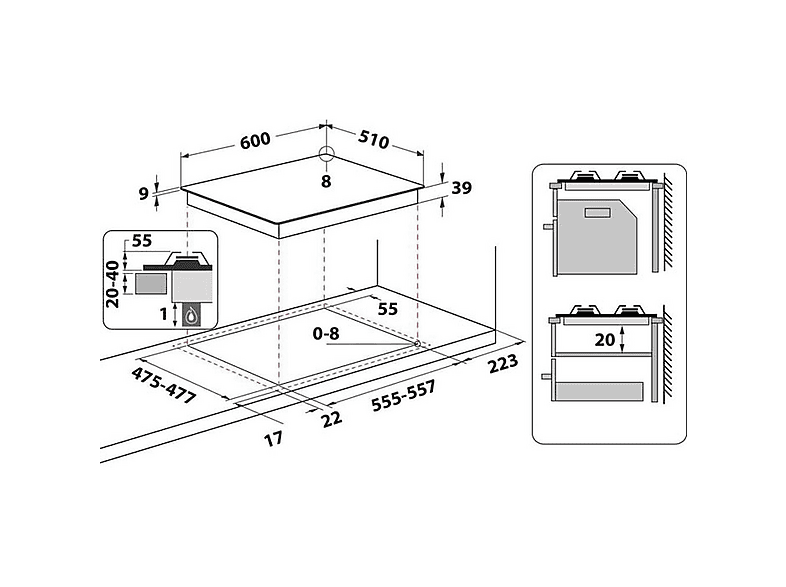 Placa de gas - Hotpoint PCN 641 T/IX/HA, 4 zonas, 600 mm, Acero inoxidable