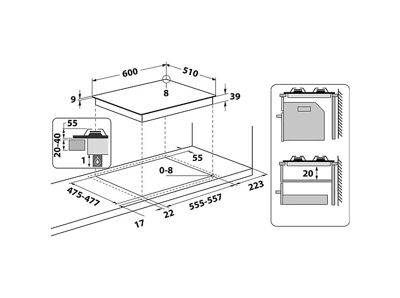 Placa de gas - Hotpoint PCN 641 T/IX/HA, 4 zonas, 600 mm, Acero inoxidable