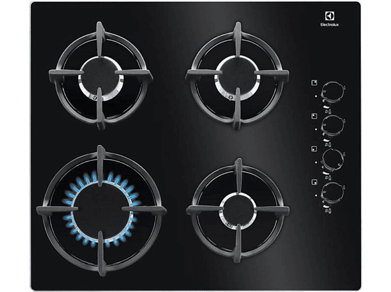 Placa de gas - Electrolux EGG6407K, 4 zonas, 590 mm, Negro