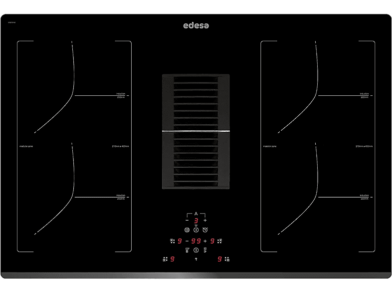 Placa de inducción - Edesa 922272058, 4 zonas, 770 mm, Negro
