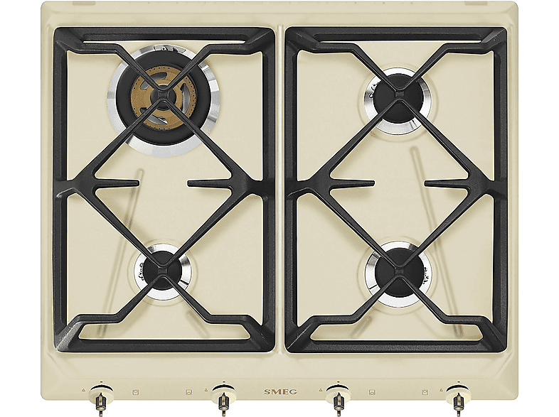 Placa de gas - Smeg SRV864POGH, 4 zonas, Gas Natural Gas Butano Gas Propano, 59,5 cm, Crema de