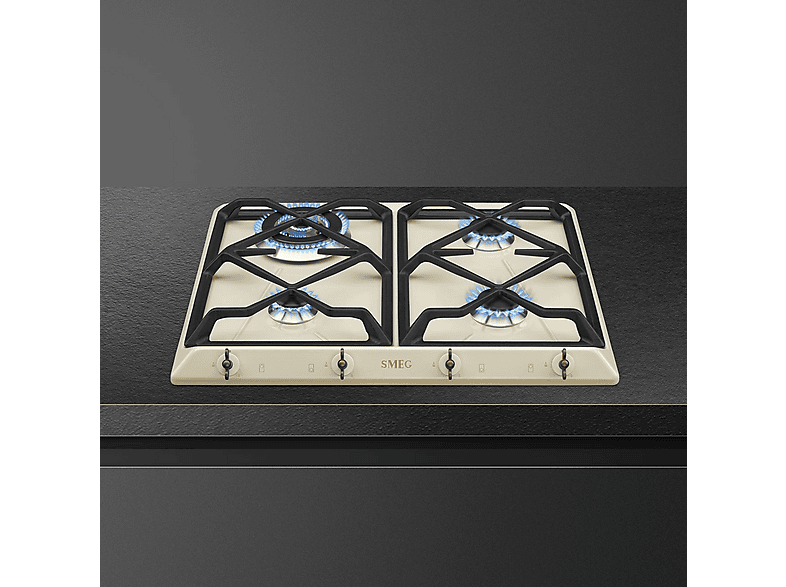 Placa de gas - Smeg SRV864POGH, 4 zonas, Gas Natural Gas Butano Gas Propano, 59,5 cm, Crema de