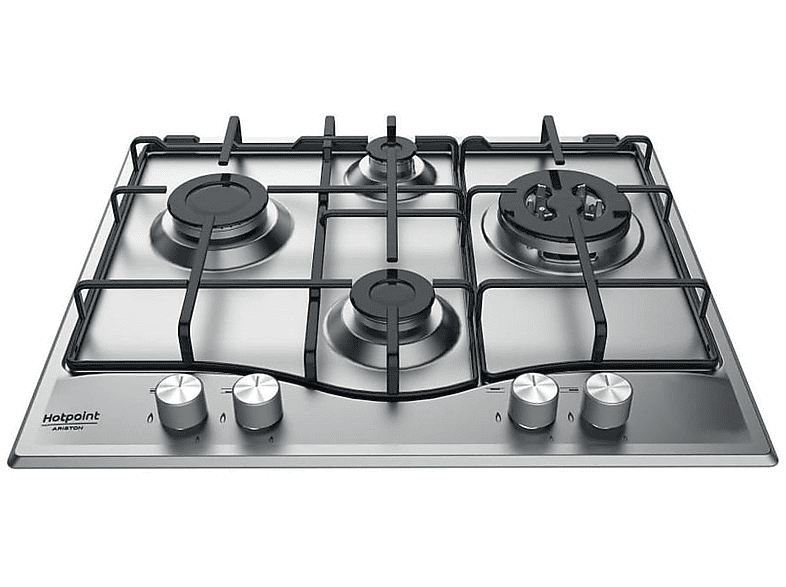 Placa de gas - Hotpoint PCN 642 T/IX/HA, 4 zonas, NG + LPG (Propane/Butane), 60 cm, Acero inoxidable