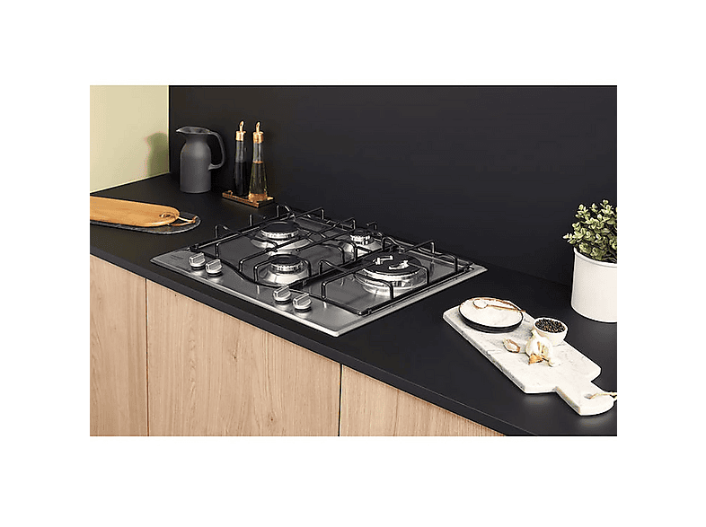 Placa de gas - Hotpoint PCN 642 T/IX/HA, 4 zonas, NG + LPG (Propane/Butane), 60 cm, Acero inoxidable