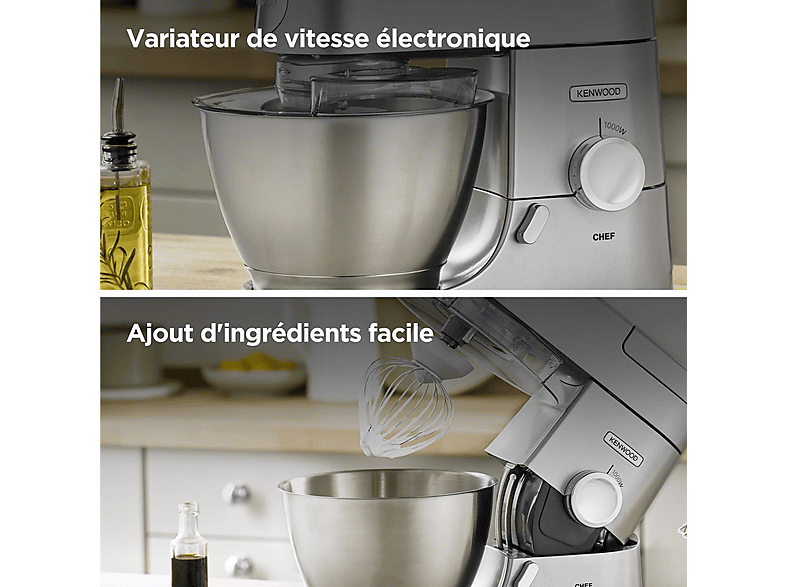 Robot amasador - Kenwood CHEF KVC3100S, 1000 W, 4,6 l, Plata