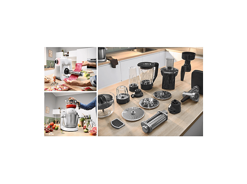 Robot de cocina - Bosch MUMS6EW22, 1600 W, 5,5 l, blanco, plateado