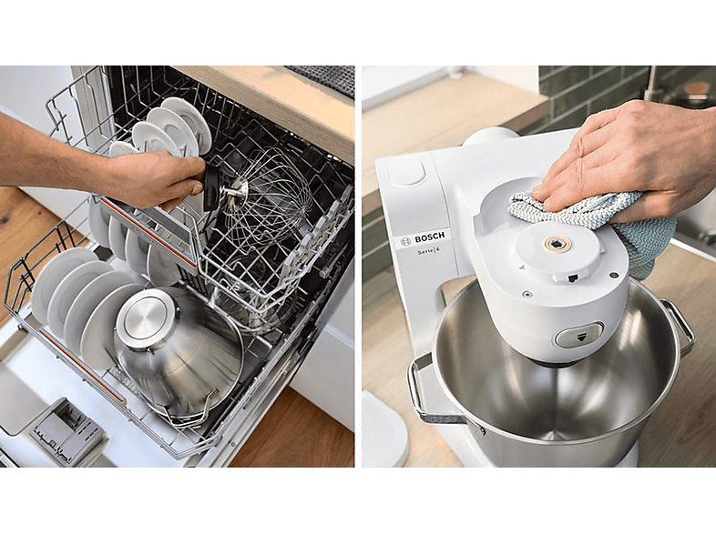 Robot de cocina - Bosch MUMS6EW22, 1600 W, 5,5 l, blanco, plateado