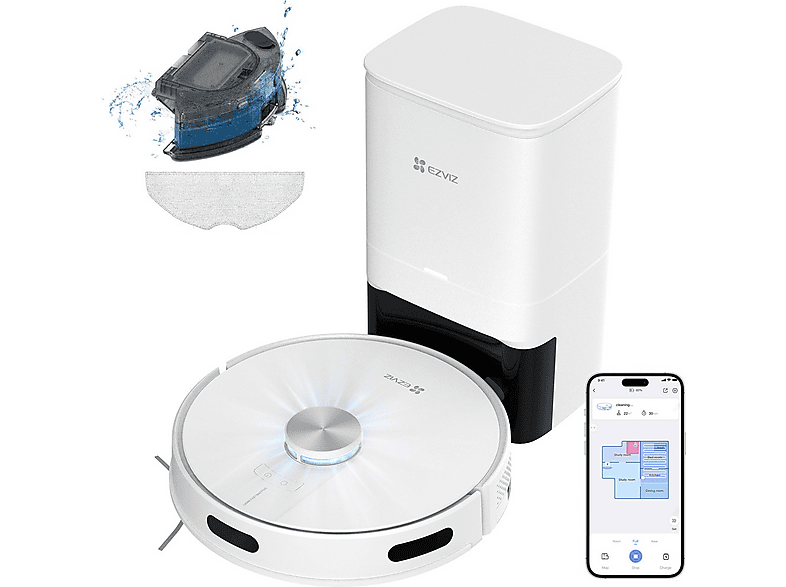 Robot aspirador - EZVIZ CS-RE4P, 45 W, Potencia de succión 4 kPa, Depósito 350 l, Autonomía 240 min, Blanco