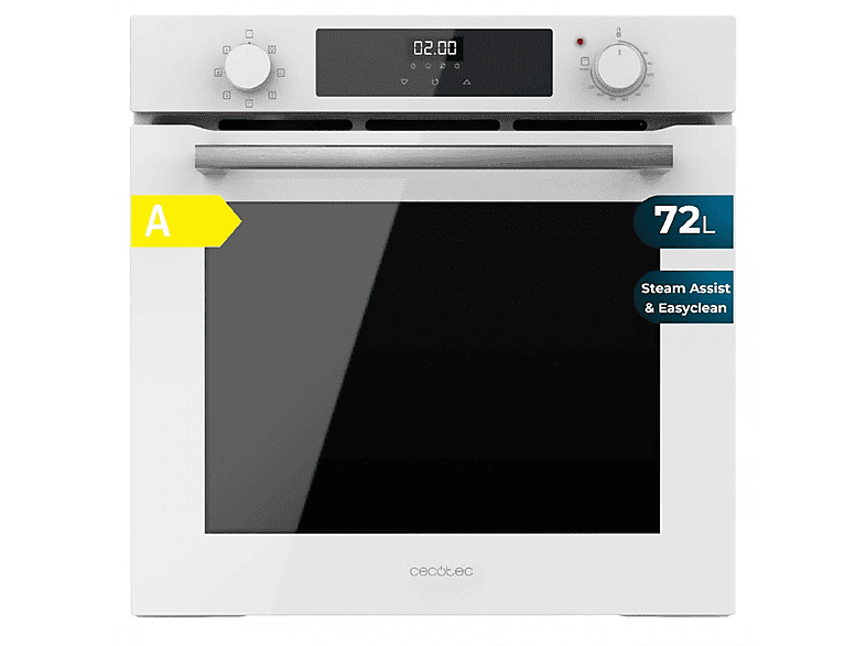 Horno multifunción - Cecotec Bolero Hexa M226000 Glass White A, Montaje en Pared, Hidrolítica, 71 l, 57,9 cm, Blanco