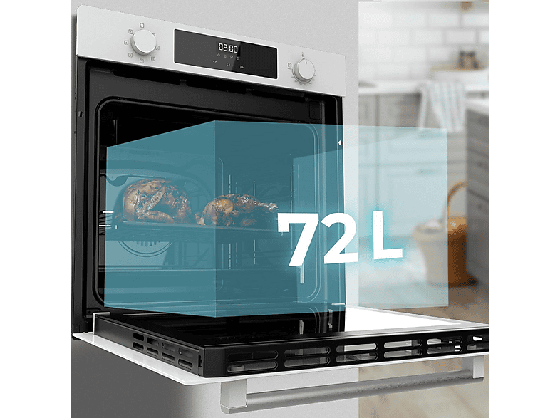 Horno multifunción - Cecotec Bolero Hexa M226000 Glass White A, Montaje en Pared, Hidrolítica, 71 l, 57,9 cm, Blanco