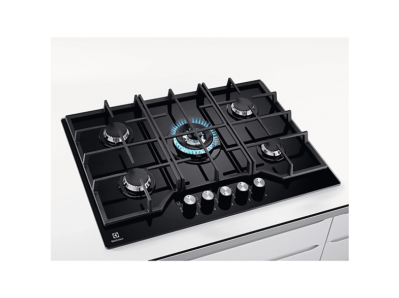 Placa de gas - Electrolux KGG75362K, 5 zonas, Gas Natural, 740 mm, Negro