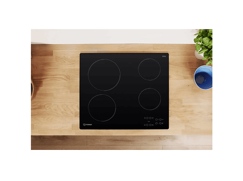 Placa de vitrocerámica - Indesit 869991042810, 4 zona(s) zonas, 580 mm, Negro