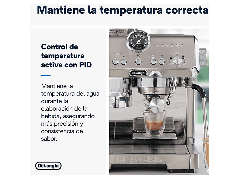 Cafetera espresso - Delonghi EC9555.M SPECIALISTA OPERA, 19 bar, 1550 W, 2 tazas, Acero