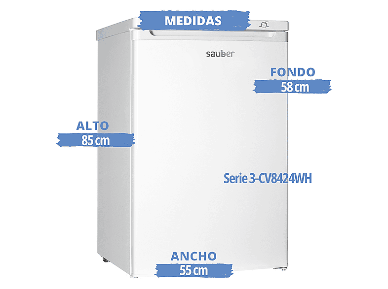 Congelador vertical - Sauber SERIE 3-CV8424WH, 81 l, 85 cm, Blanco