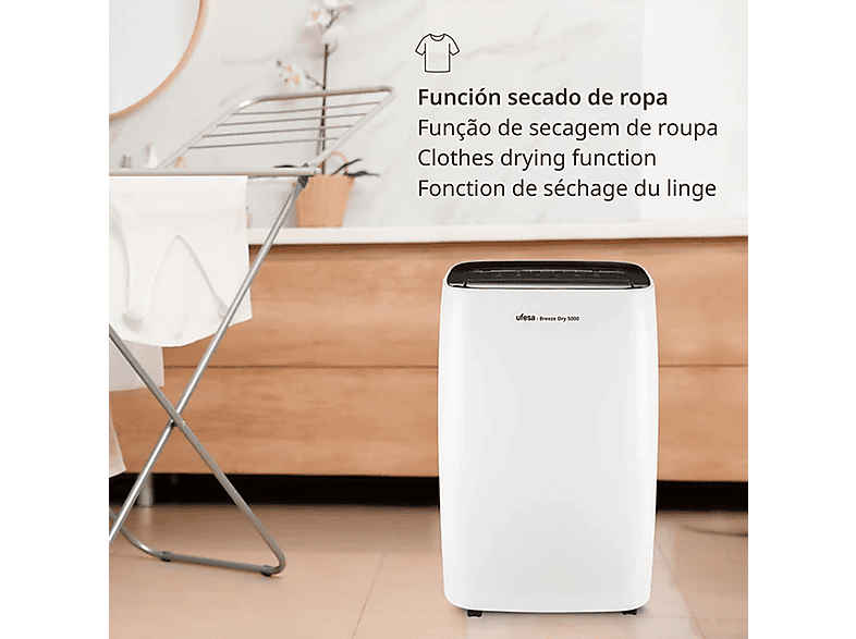 Deshumidificador - Ufesa DESHUMIDIFICADOR-BREEZE DRY 5000-20L, 6 l, 40 m², Blanco