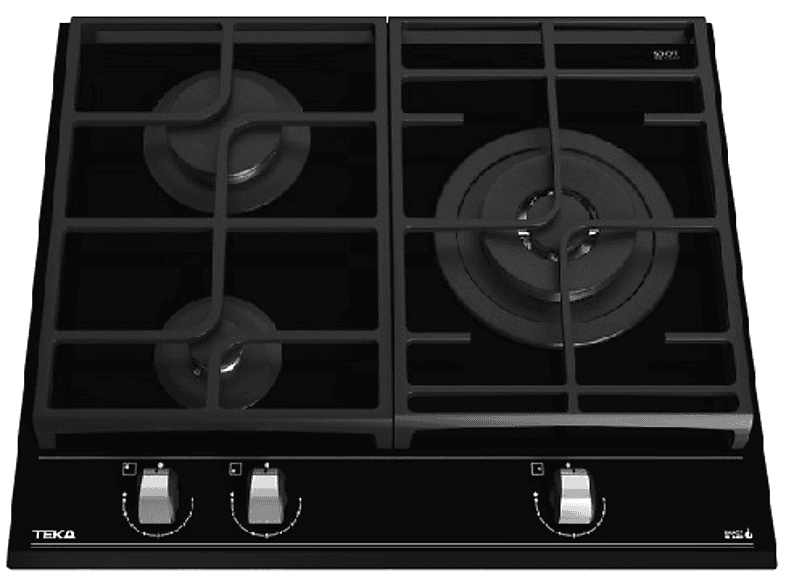 Placa de gas - Teka GZC 63310 XBB, 3 zonas, Gas butano, ExactFlame, 60 cm, Negro