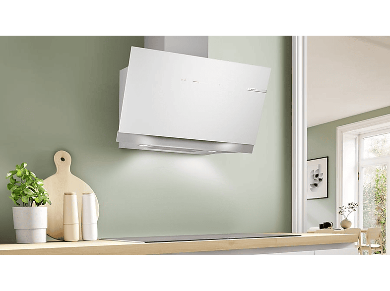 Campana decorativa - Bosch DWK91LT20, 3 velocidades, 441 m³/h, 890 mm, cristal blanco