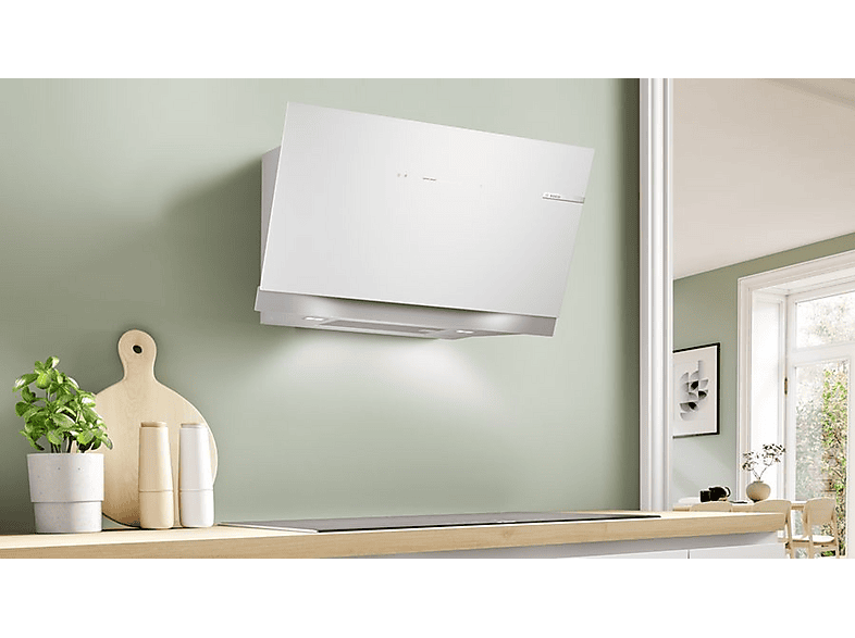Campana decorativa - Bosch DWK91LT20, 3 velocidades, 441 m³/h, 890 mm, cristal blanco