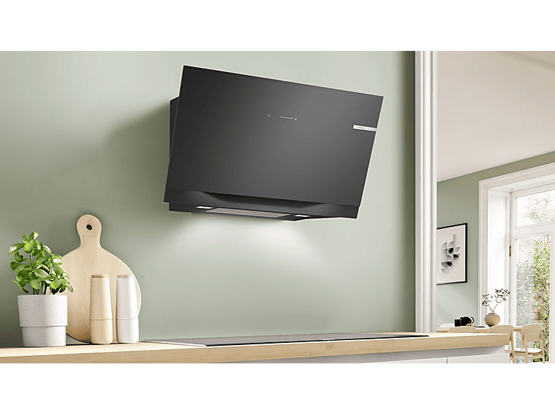 Campana decorativa - Bosch DWK91LT60, 5 velocidades, 441 m³/h, 890 mm, Cristal Negro