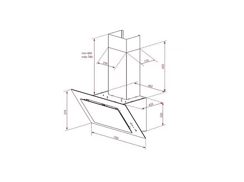 Campana decorativa - Teka 112930059, 3 velocidades, 786 m³/h, 700 mm, Negro