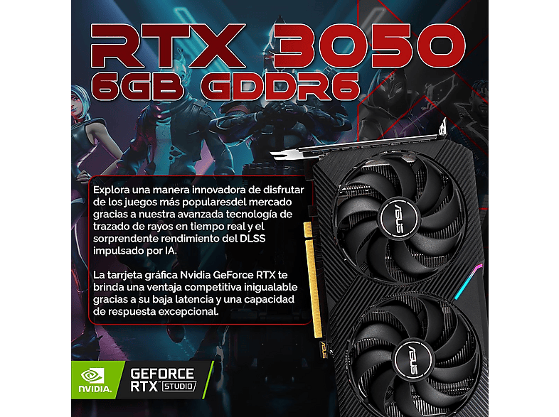 PC Gaming - PC Racing RYZEN 5 ORDENADOR SOBREMESA COSMO, AMD Ryzen™ 5 5500, 16 GB RAM, 512 GB SSD, GeForce RTX™ 3050, Windows 11 Pro, Negro