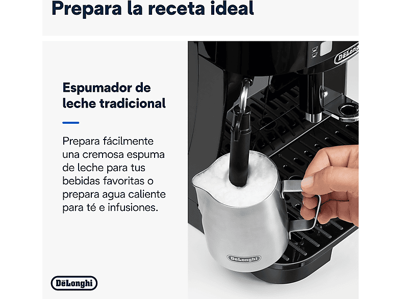 Cafetera superautomática - De Longhi, De'Longhi Magnifica S ECAM22.113.B, 1450 W, 15 bar, Molinillo integrado, Sistema Thermoblock, Vaporizador, Negro