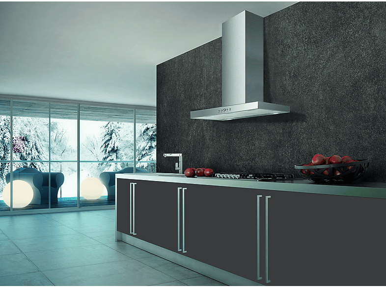 Campana decorativa - Mepamsa Silueta XLA 90, 3 Velocidades, 590 m³/h, Filtro Carbón, 90 cm, Inox