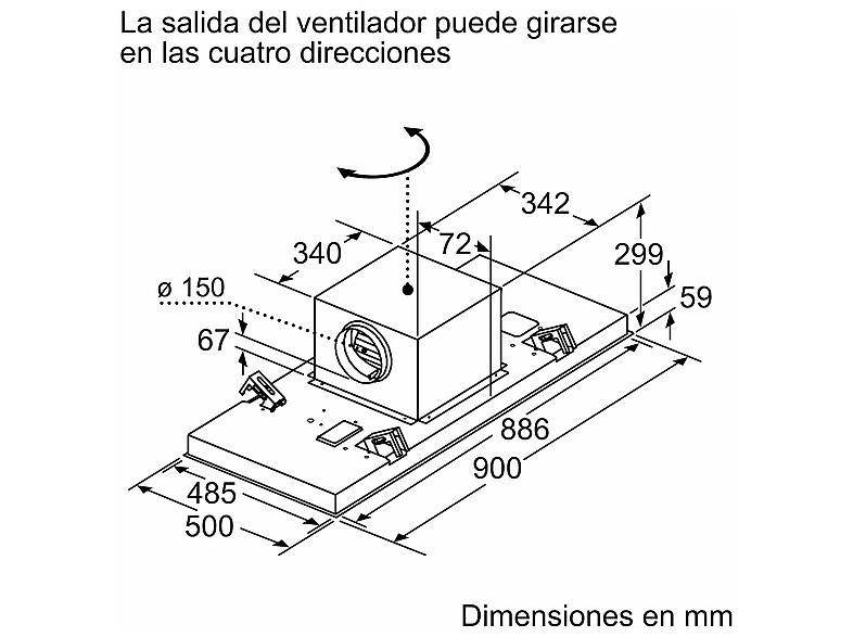 Campana grupo filtrante - Siemens LR97CBS20, De techo, 798 m³/h, 5 niveles potencia, 56 dB, Blanco