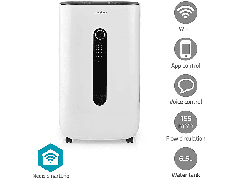 Deshumidificador - Nedis SmartLife, 6,5 l, 45 m², Blanco
