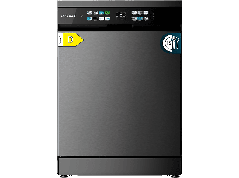 Lavavajillas libre instalación 60 cm - Cecotec Bolero Aguazero 6210 Dark D, 15 servicios, 14 programas, 60 cm, Grey