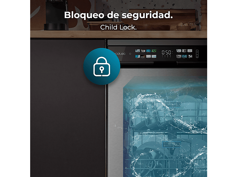 Lavavajillas libre instalación 60 cm - Cecotec Bolero Aguazero 6210 Dark D, 15 servicios, 14 programas, 60 cm, Grey