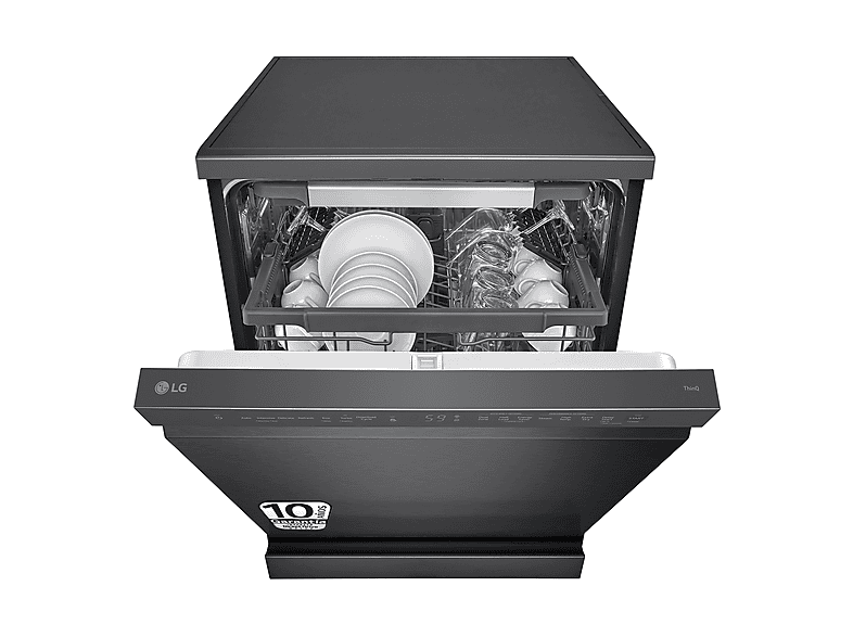 Lavavajillas libre instalación 60 cm - LG DF365FMS.ABMQEES, 14 servicios, 10 programas, 600 mm, Acero negro grafito antihuellas