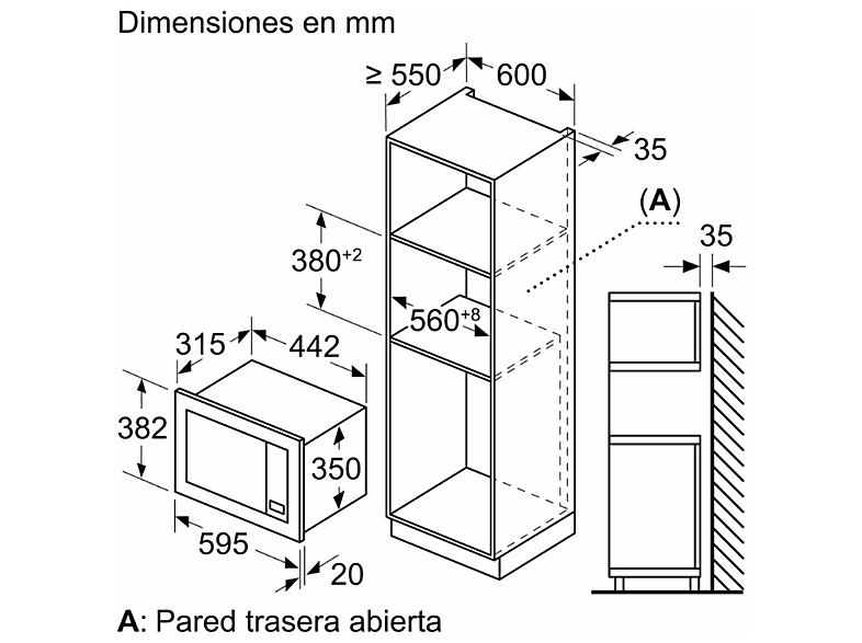 Microondas integrable - Balay BAL3CG6142B4, 800 W, 5 potencia, 20 l, Blanco