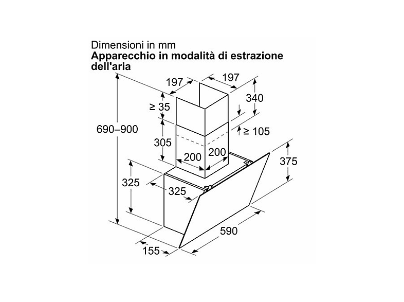 Campana decorativa - Bosch DWK65DK60, 3 velocidades, 550 m³/h, 59 cm, Negro
