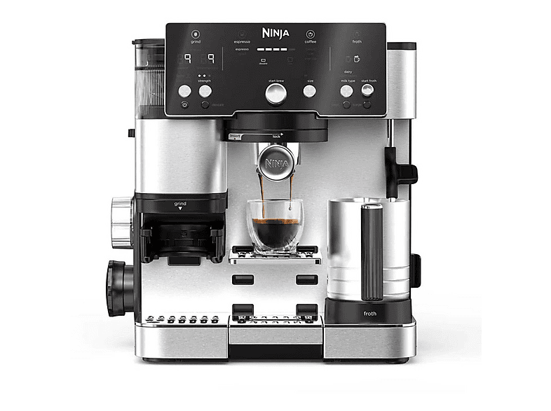 Máquina espresso - Ninja ES501EU, 9 bar, 1650 W, 1 tazas, Negro, Acero inoxidable