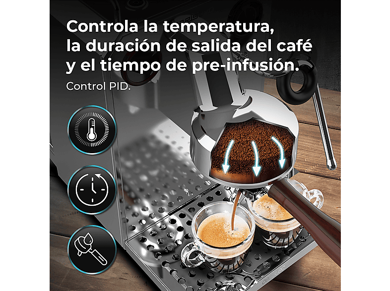 Cafetera express - Cecotec A01_EU01_100127-BARISTEO INTIMA, 15 bar, 1550 W, 0 ml, 2 tazas, Multicolor