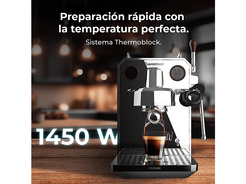 Cafetera express - Cecotec A01_EU01_100127-BARISTEO INTIMA, 15 bar, 1550 W, 0 ml, 2 tazas, Multicolor