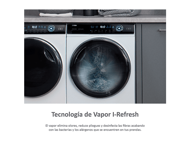 Secadora bomba de calor - Haier I-Pro Series 7 HD90-A3979-S, 9kg, 14 programas, Tambor XL con LED, Antiarrugas, Blanco