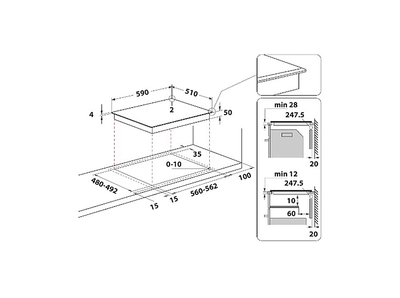 Placa inducción - Whirlpool WB B3760 BF, 3 zonas, Zona grande 30 cm, Connexion Zone, 59 cm, Negro