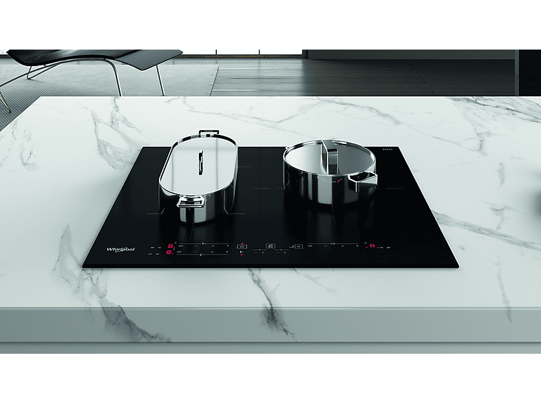 Placa inducción - Whirlpool WB B3760 BF, 3 zonas, Zona grande 30 cm, Connexion Zone, 59 cm, Negro