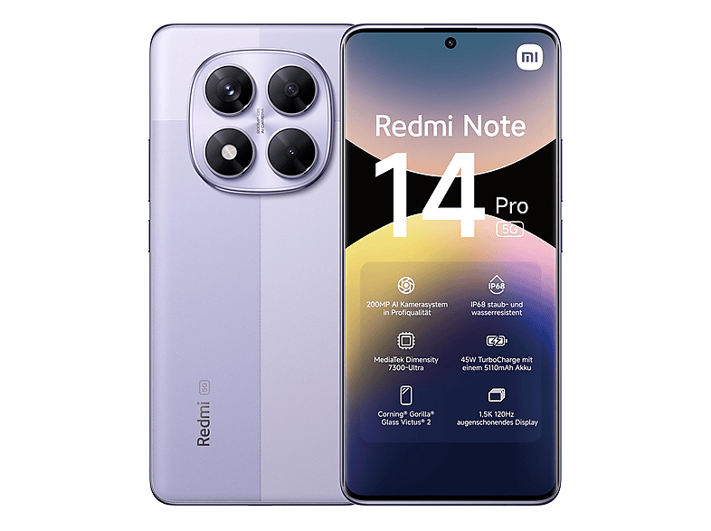 Smartphone - Xiaomi REDMI NOTE 14 PRO 6.67P/5G/8N/8+256GB/P, Morado lavanda, Móvil Android, 8 GB RAM, 6,67 " AMOLED 1.5K, 5110 mAh