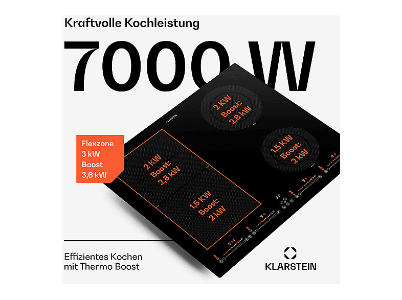 Placa de inducción - Klarstein Masterzone 60 Hybrid, 4 zonas, 59 cm, Negro