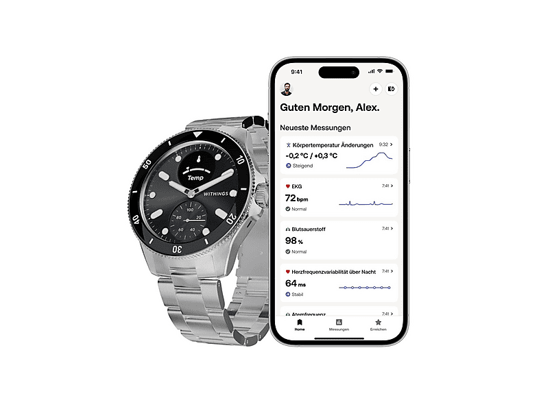 Smartwatch - Withings ScanWatch Nova, Talla única, Acero inoxidable, Negro