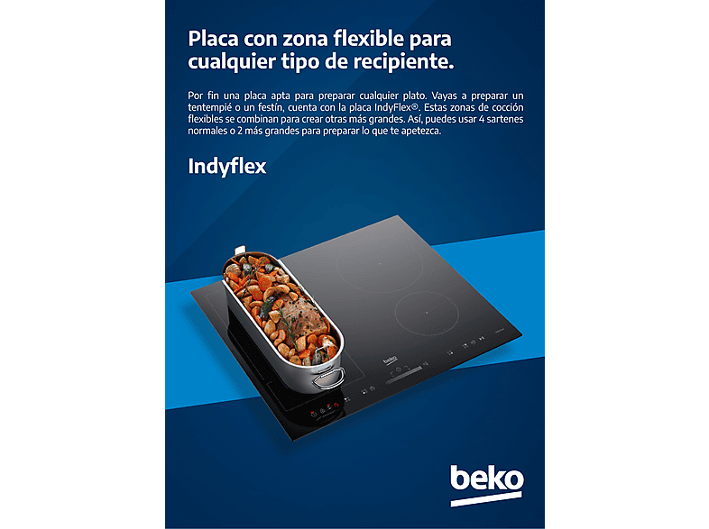 Placa inducción - Beko HII63201FMT, 3 zonas, Zona grande 32 cm, Flexizone, Función Booster, Stop&Go, 60 cm, Negro