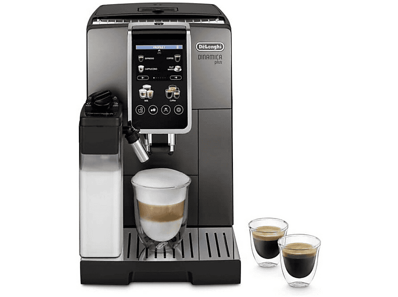 Máquina espresso - Hama Dinamica Plus ECAM 380.95.TB, 15 bar, 1450 W, 1 l, 2 tazas, Negro, Titanio